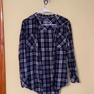 Boyfriend fit button down with hoodie